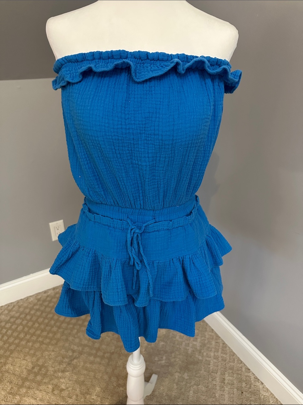 Strapless Ruffle Tiered Romper - Blue